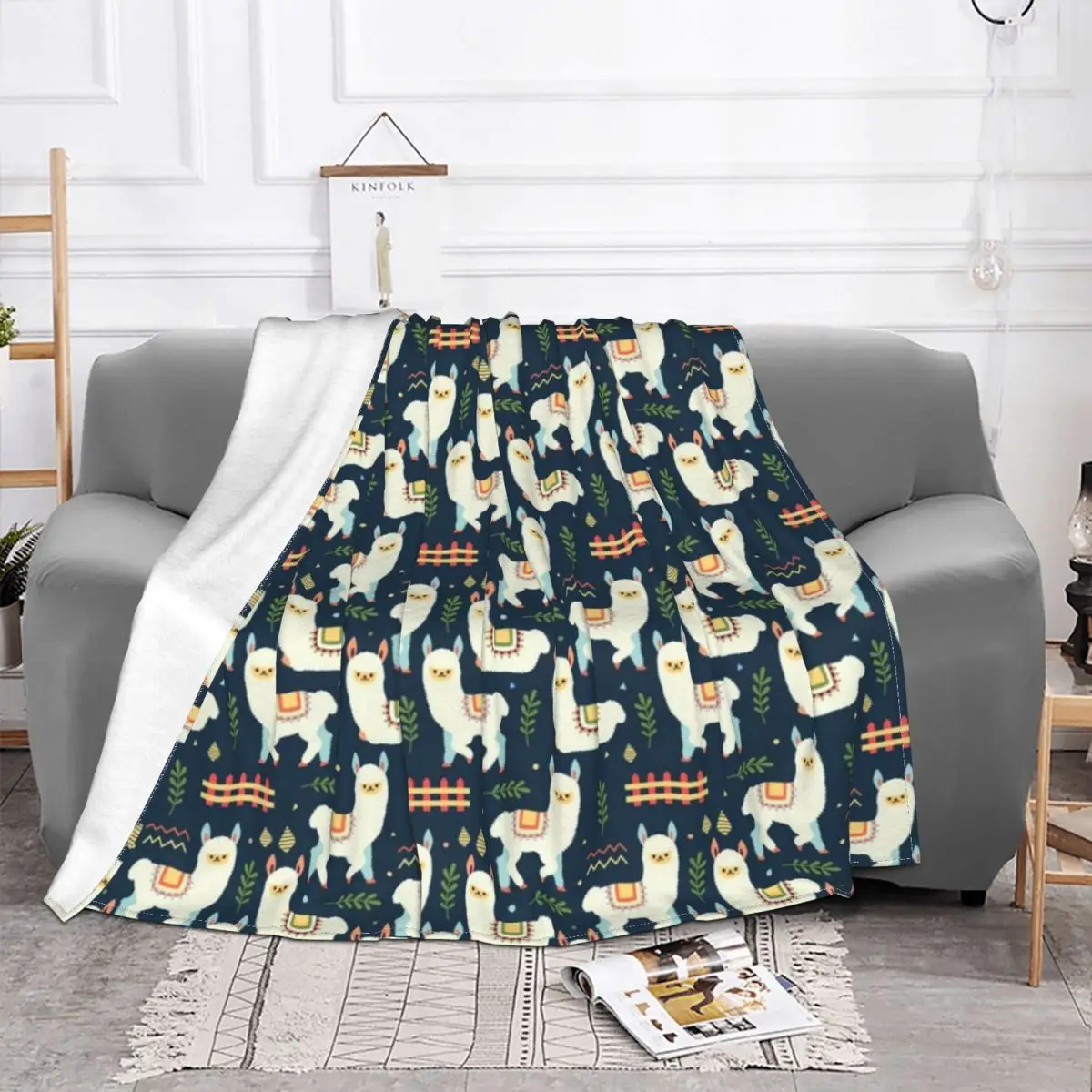 Cute Alpaca Pattern Blankets Coral Fleece Plush Autumn/Winter Animal Lightweight Throw Blankets for Bed Outdoor Bedspreads