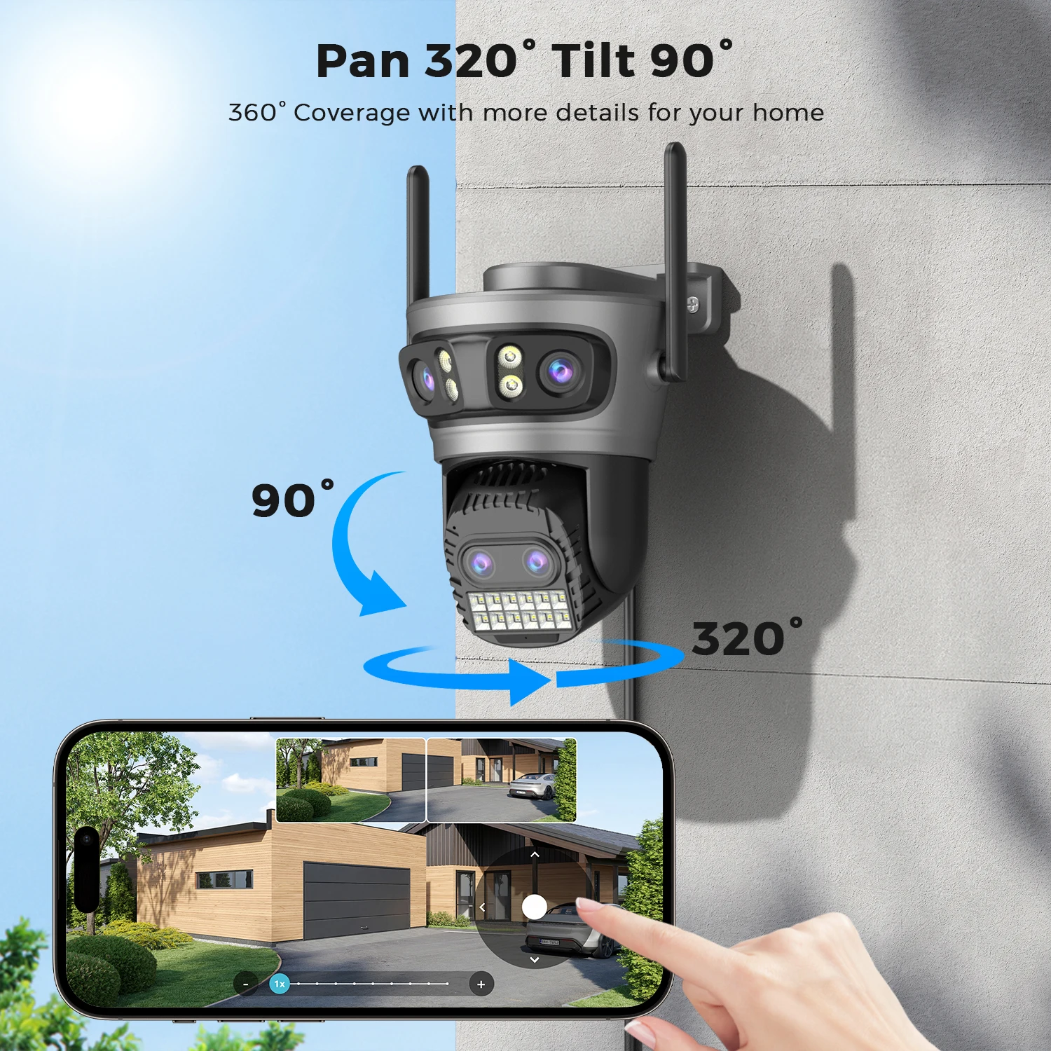20MP 8K Four Lens Three Screens 10X Zoom Home Surveillance Camera Wifi Camera 10MP 5K Security Protection Auto Tracking Outdoor