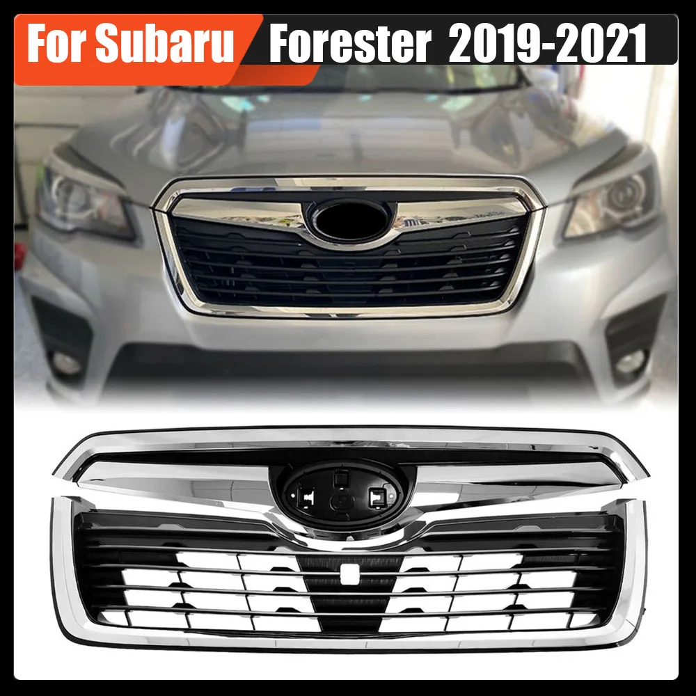 

Abs Oem Style Front Grill Mesh Kit Gloss Black W. Chrome Frame Bumper Grille Racing Grills For Subaru Forester 2019~2021