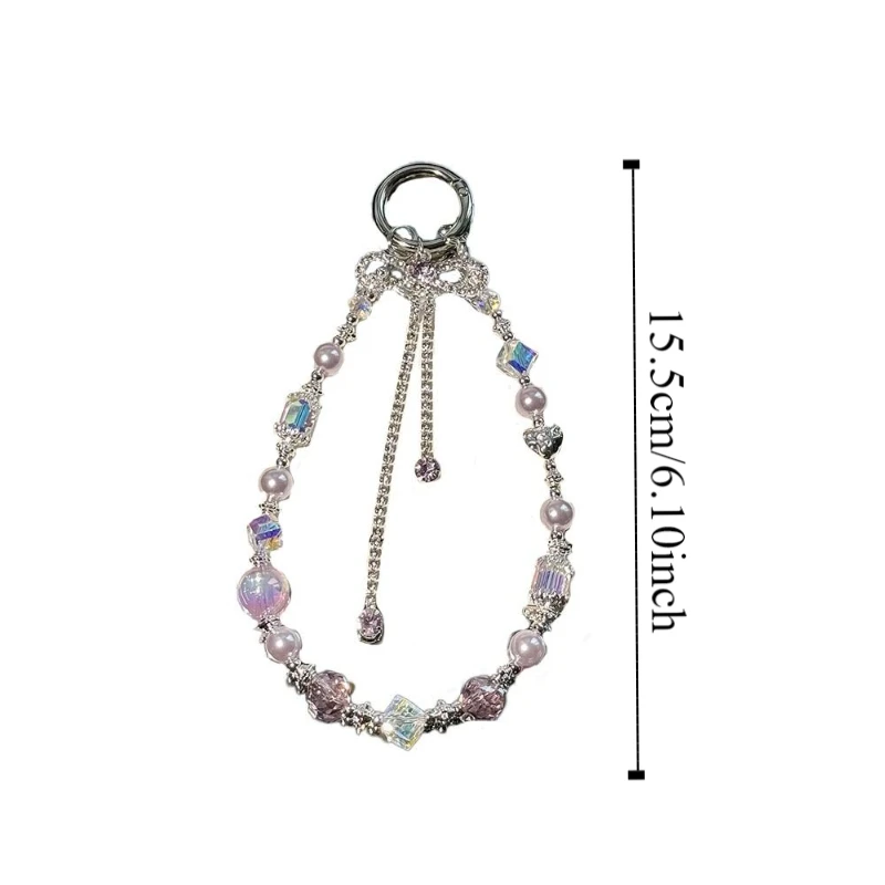 สายคล้องโทรศัพท์แบบพู่ประดับโบว์รูปหัวใจ ป้องกันการสูญหาย สายคล้องมือถือ จี้ห้อยกระเป๋า ประดับลูกปัด สำหรับสาวๆ ผู้หญิง