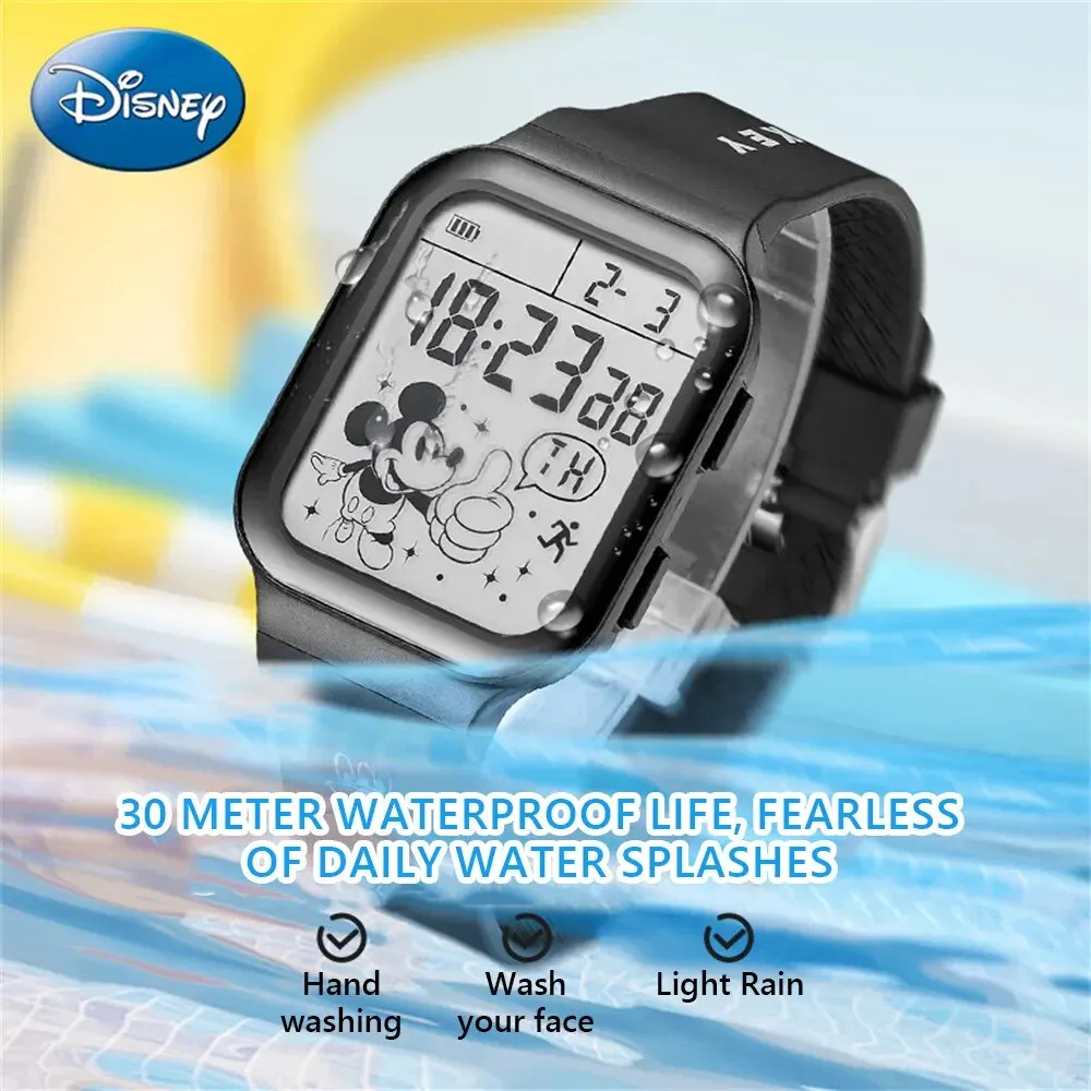 Disney jam tangan elektronik anak, jam tangan elektronik, Jam Alarm silikon berpendar, anti air, hadiah ulang tahun