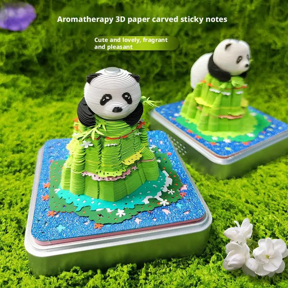 Lock 3D Notepad 3D Art Calendar 2025 Panda Memo Pad Kawaii 3D Sticky Note Blocks 3D Note Paper Carving Model Gift