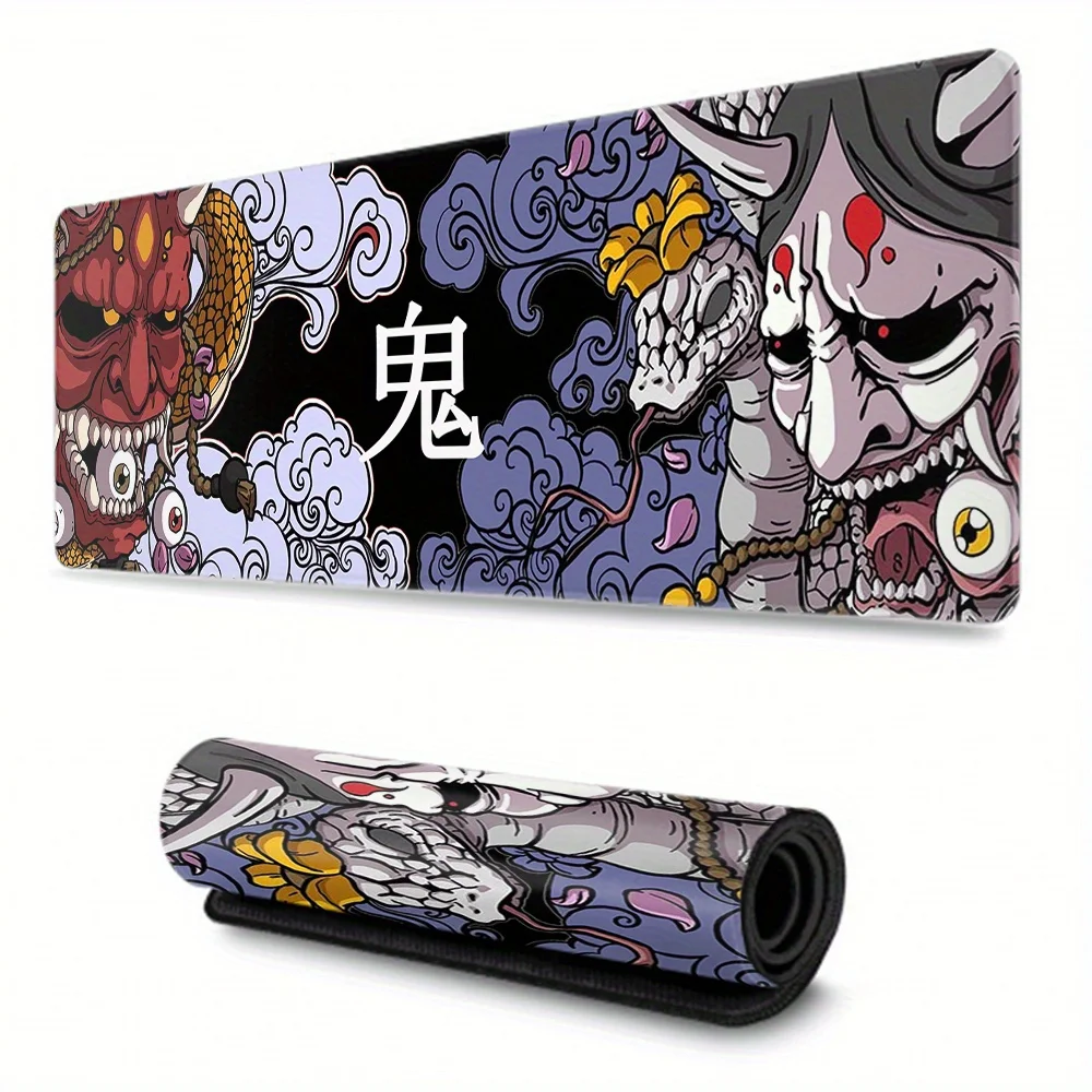 Japanese Oni Dragon Gaming Mouse Pad, Cloud Hannya Mask Print Smooth Edge Non Slip Mat for Gamers Office Home Wireless Keyboard