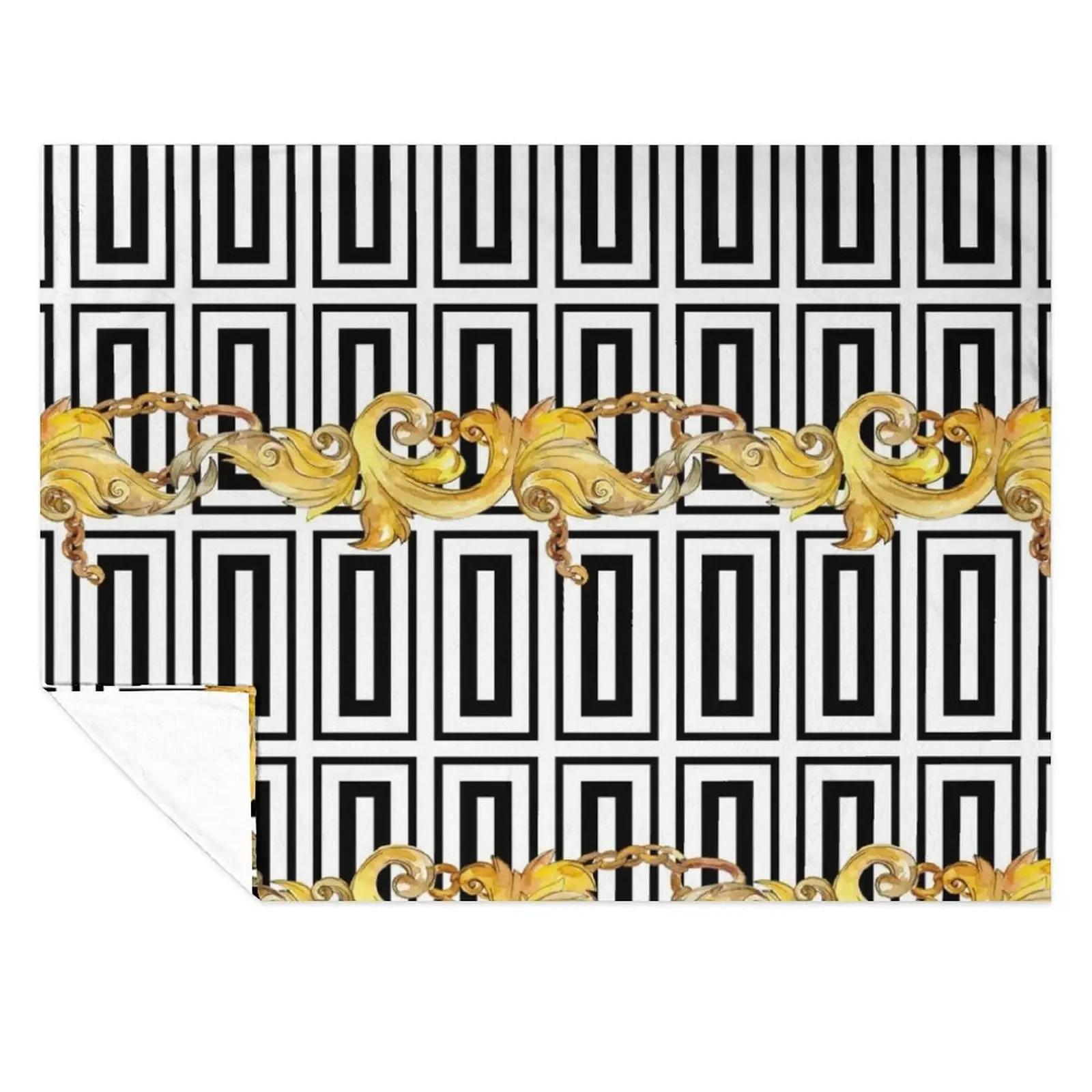 

Watercolor golden luxurious chains ornamental design Throw Blanket Decorative Sofas for winter blankets ands Blankets