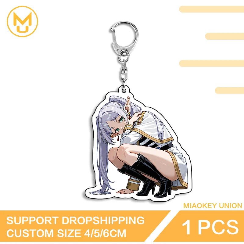 Amusing Frieren Squatting Attractive Unique Double Sided Acrylic Keyring Daily Wear Premium Personality Key Ring Accessory