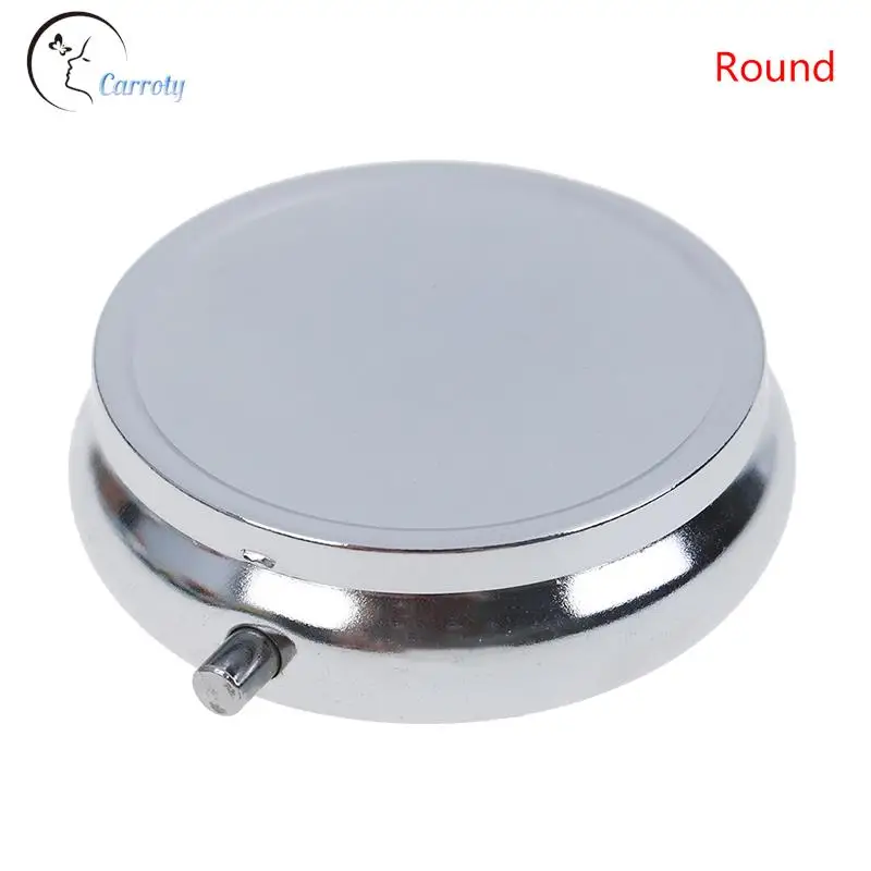 New Tablet Pill Box Container Medicine Case  Metal Holder Medicine 1Pc Small Metal Round Rectangular Pill Cases Splitters Silver