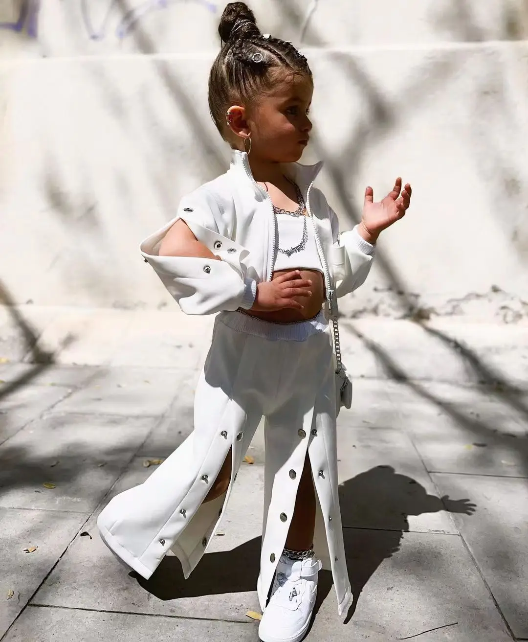 Girls Jacket + Wide Leg Pants Teenager 3 pcs Set Children Clothing Suit Winter Kids Clothes For 3 4 5 6 7 8 Years White Color