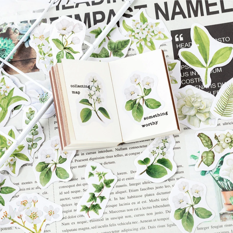 46 Pcs/pack Gardenia Blossom Series Decorative Sticker Vintage  Collage Scrapbooking Label Diary Album Journal Planner