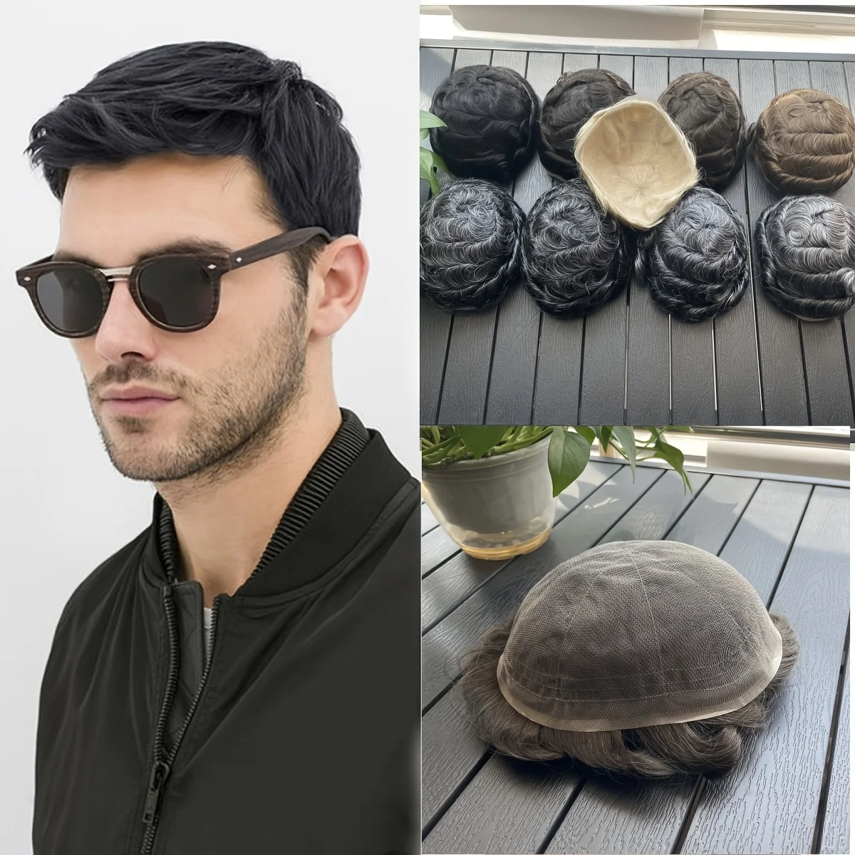 

Male Hair Prosthesis: French Full Lace Base, Breathable Men's Capillary Prothesis, 6" Top, Men's Lace Hair Replacement Wig