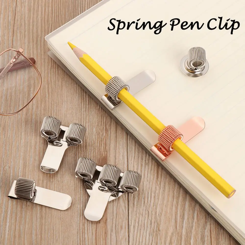 

Office Supplies Portable Elastic Loop Double Opening Metal Pencil Holder Spring Pen Clip Single Hole