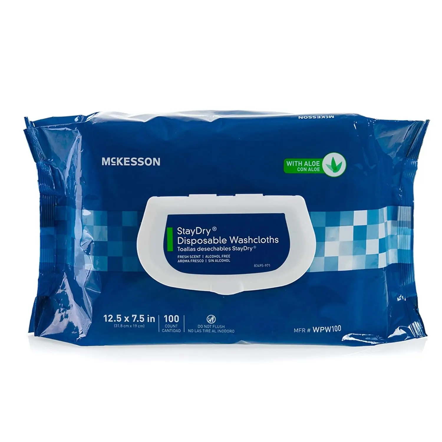 McKesson StayDry Disposable Wipes or Washcloths for Adults with Aloe, Incontinence, Alcohol-Free, Not-Flushable, Pleasantly Frag