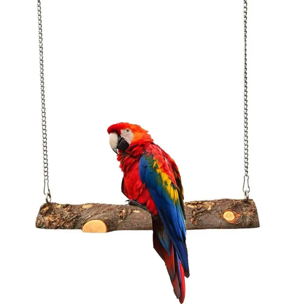 Canaries Cockatoo Natural Handmade Wooden Cage Hanging Perch Bird Swing Hammock Parrot Toys