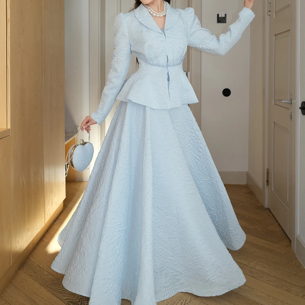 

Customized A-line Evening Dresses Floor-length V-neck Full Sleeve Prom Gown Fashion Beading Simple Draped Casual Party Gown