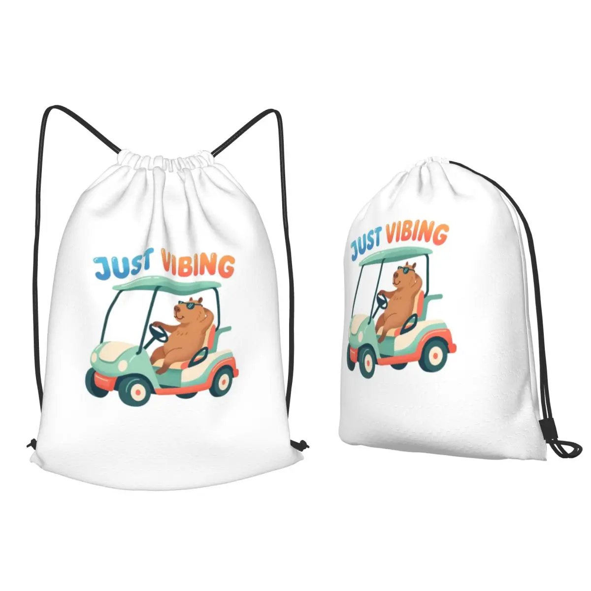

Just Vibing Capybara Golf Cart Backpacks Casual Drawstring Bundle Pocket Sports Bag Book Bags for Man Woman Students