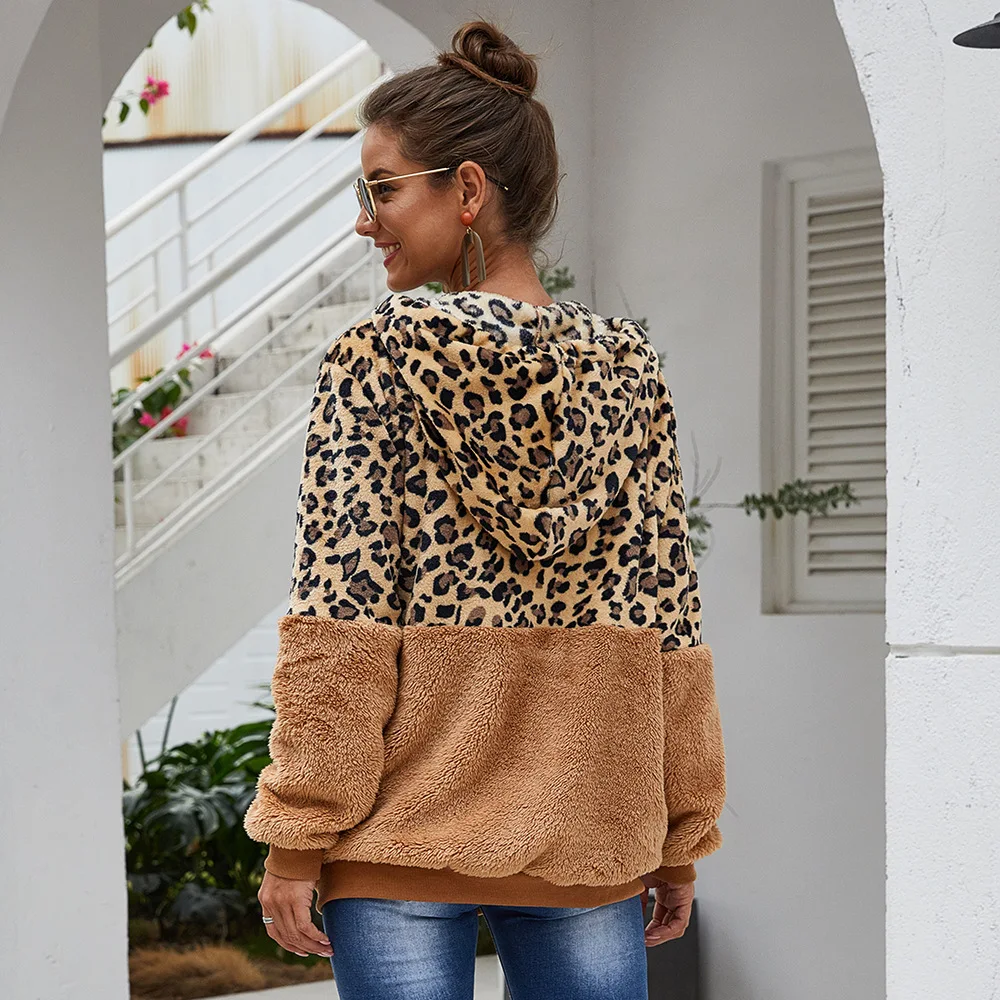 Autumn Winter Sweatshirts Women Hooded Leopard Hoodies Casual Zipper Long Sleeve Hoodie Fashion Top Warm Coat Polerones Mujer