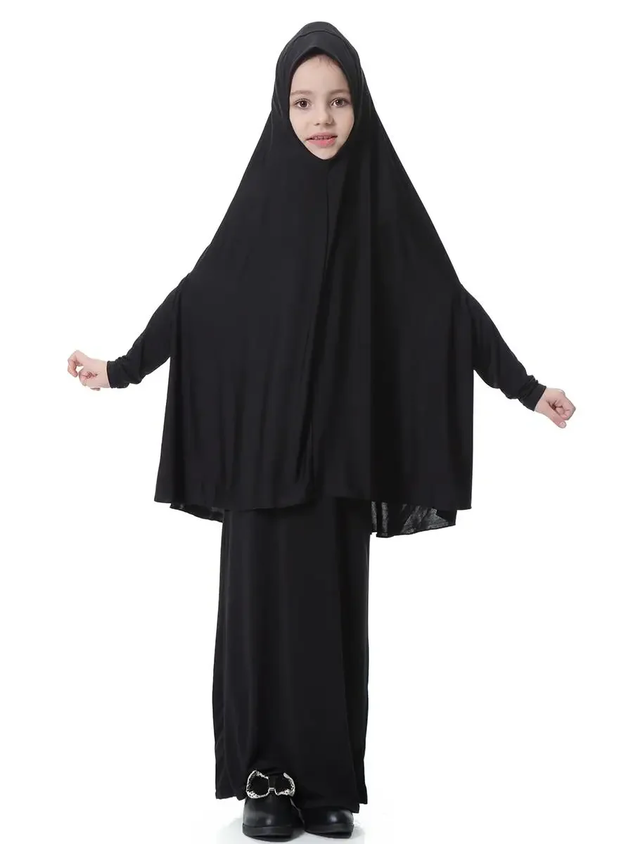 Muslim Children Girls Prayer Dress 2 Pieces Hijab Abaya Ramadan Sets Arab Kids Robe Skirt Robe Islam Party Gown Khimar Jalabiya 3