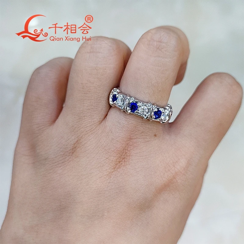 Imagem -03 - Anéis de Prata Esterlina para Homens e Mulheres Redondos Vermelho Azul Safira Branco Pedra Moissanite Anel de Noivado para Senhoras x mm 925