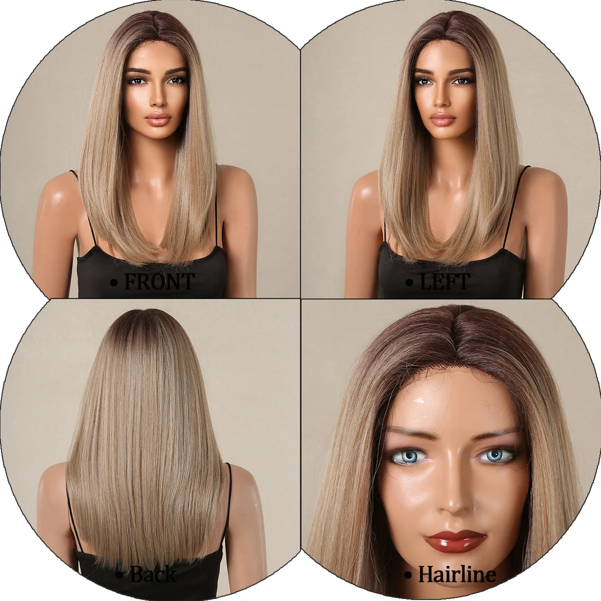 HAIRCUBE Ombre Brown Blonde Lace Front Synthetic Wigs for Afro Women Straight Lace Wig Medium Length Daily Party High Temperature