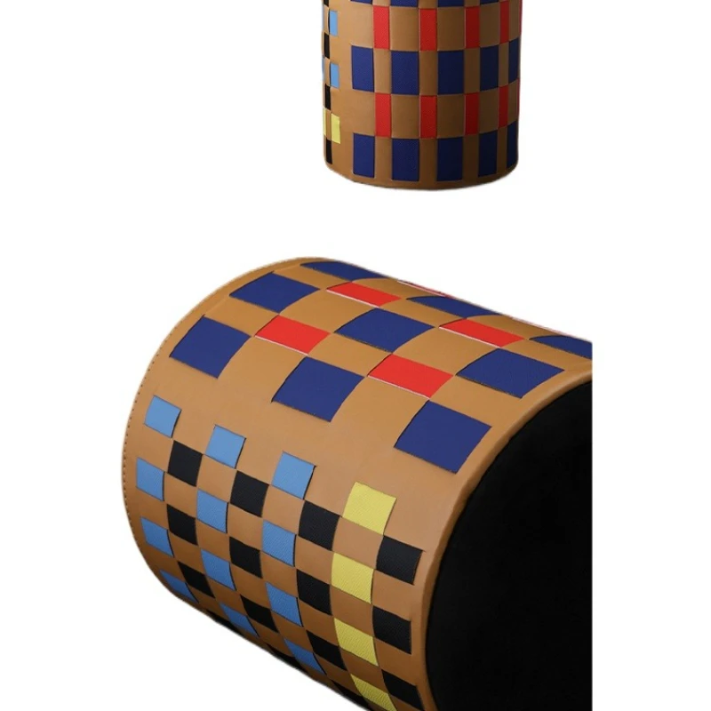 

Colored leather trash can, hand-woven bedroom, living room storage, dirty laundry basket, vase flower device