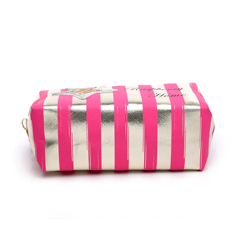 LAYRUSSI Star Stripe Cosmetic Bag Leather Makeup Bag Waterproof Letter Zipper Makeup Case Women Travel Toiletry Storage Pouch