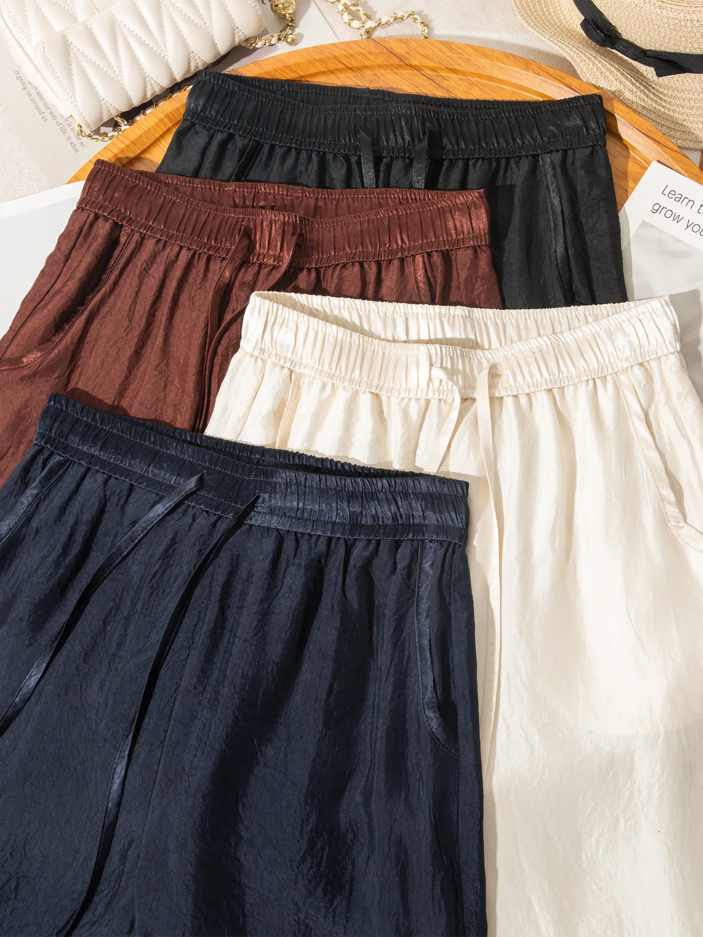 

High Waist Loose Fit Ice Silk Wide Leg Pants Women's Summer Thin New Style Casual Straight Cut Acetate Fiber Trousers
