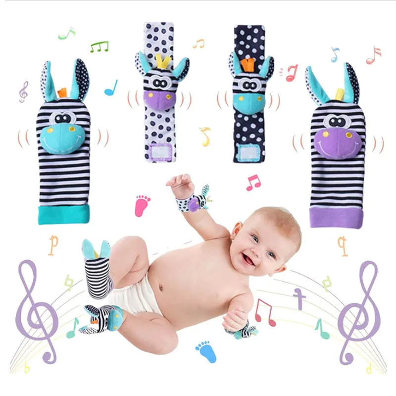 0-12 Months Baby Rattles Toy Baby Animal Socks Wrist Strap +Rattle Children Socks Pacifier Toys Newborn Development Educational