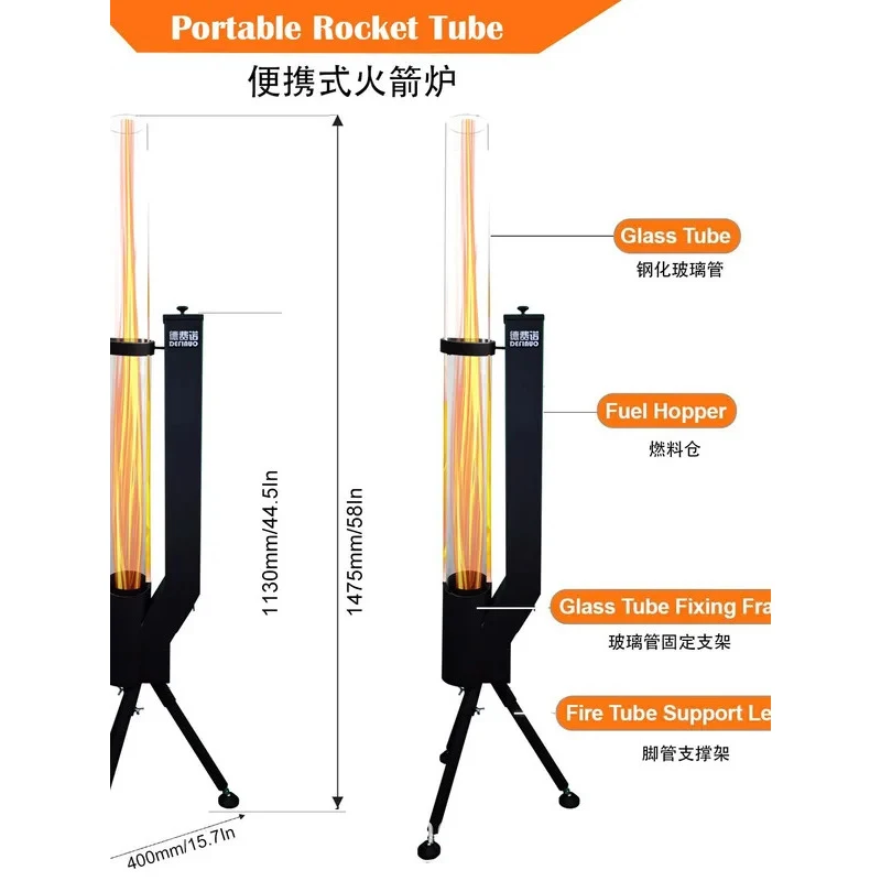 Vertical -Burning Rocket Patio Outdoor Camping Winter Pellet Stove Wood-Fired Heater