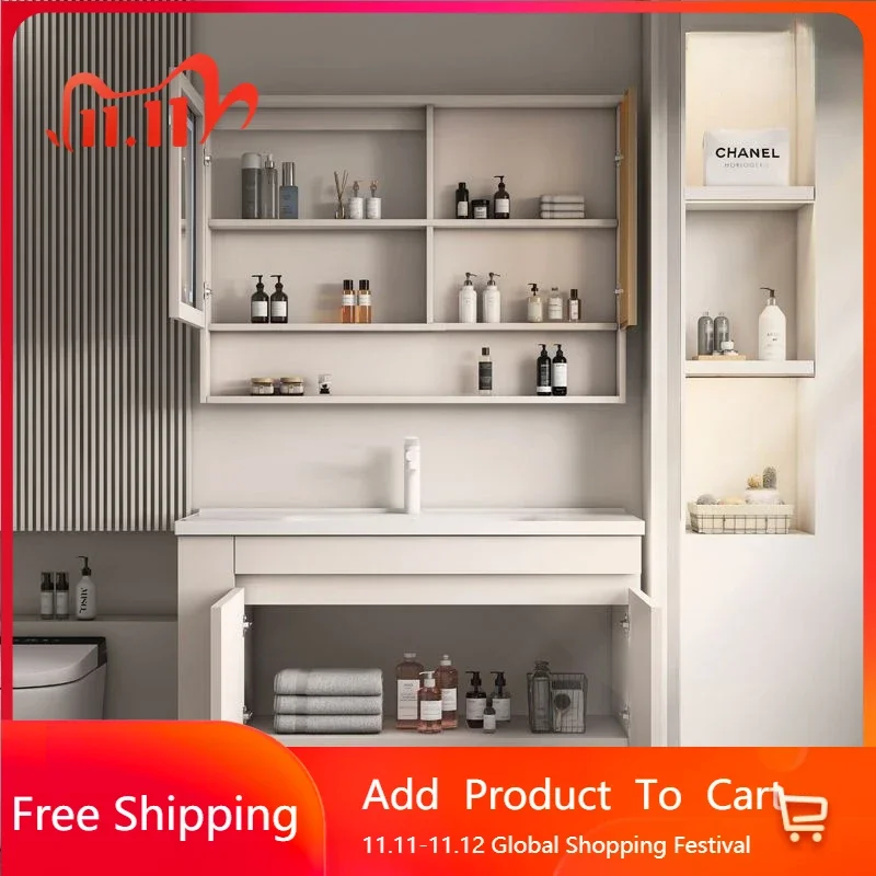 

Compact Wall Bathroom Cabinet Smart Mirror Cabinet Ceramic Integrated Washbasin Bathroom Sink Organizer Gabinete Hotel Furniture