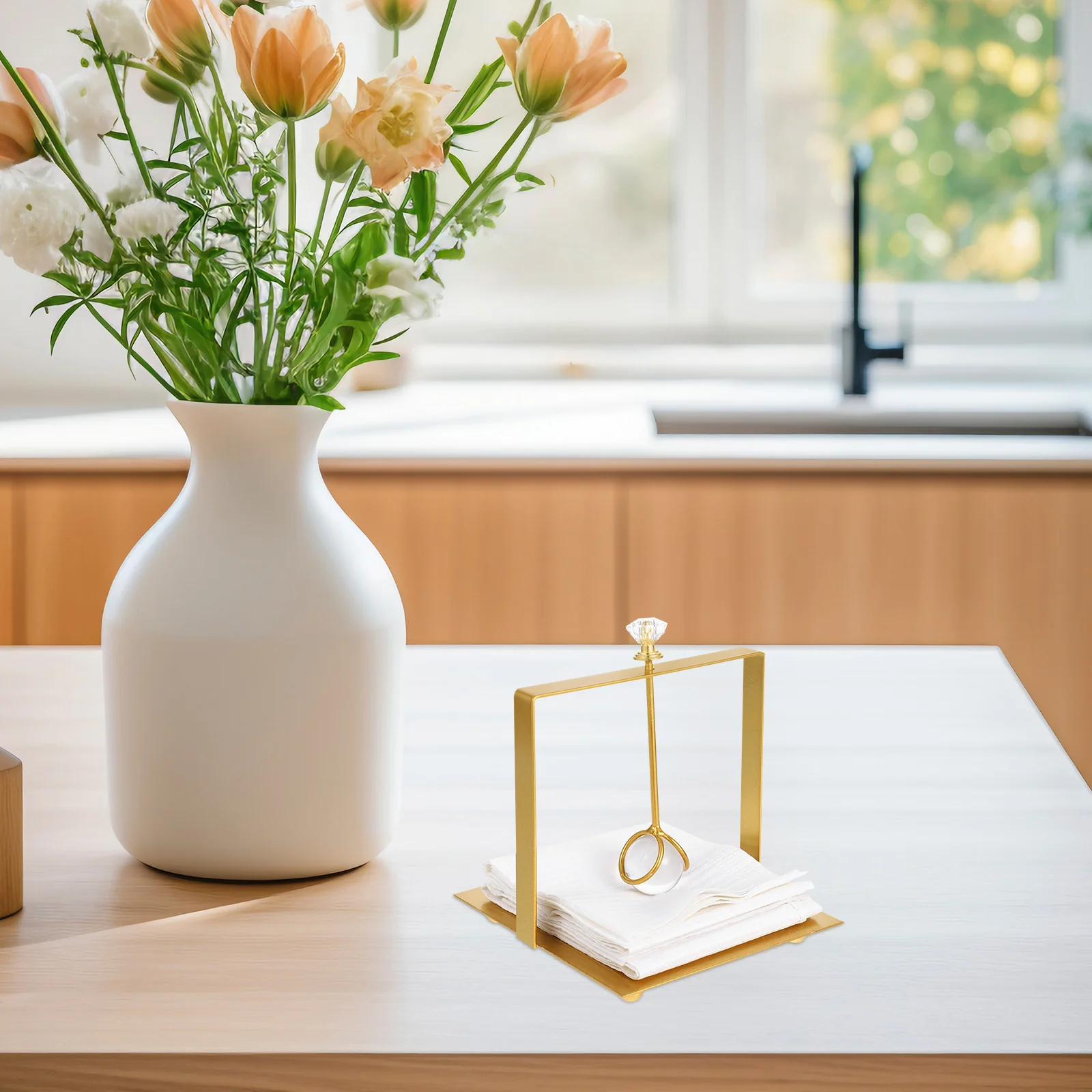 

Contemporary Metal Napkin Holder Acrylic Iron Paper Napkin Stand for Kitchen Dining Table Countertop Paper Towels Holder