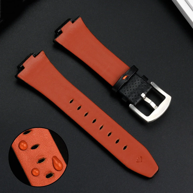 For SEIKO Leather Strap Sportura Series SNL017 SNA595 029P2/021P1 Bracelet 7L22-0AE0 Black Orange Line Watchband Convex 27*15mm