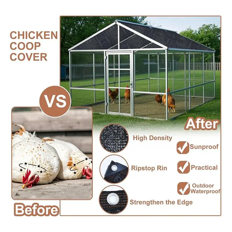 A60ZUV 90% Shade Cloth For Summer 11.5 X 6.6 FT Chicken Cages Cover With 20 Pcs Ball Bungees Cords- Chicken Coop Covermay