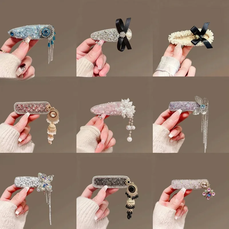 

2025 New Fashion Floral Tassel Hair Clip Crystal Pearl Elegant Bangs Clip BB Clip Hairpin Headpiece for Women Girls