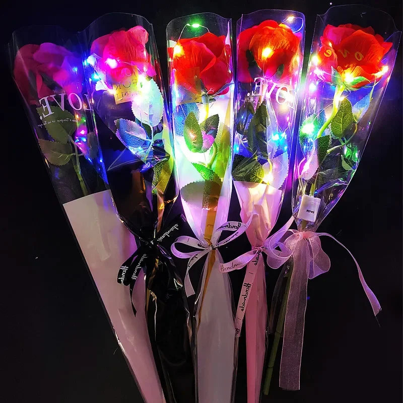 10pcs Light Up Glow Red Rose Artificial Silk Flowers Fake Roses Long Stems Bouquets for Party  Bridal Shower Halloween