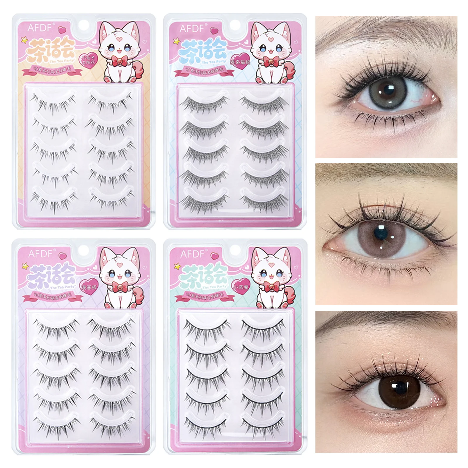 Süße Katze, natürliche falsche Wimpern, schwarzes dünnes Band, unsichtbares, leichtes Design, Sonnenblumen-Comics-Wimpern für den täglichen Gebrauch, Partyfoto