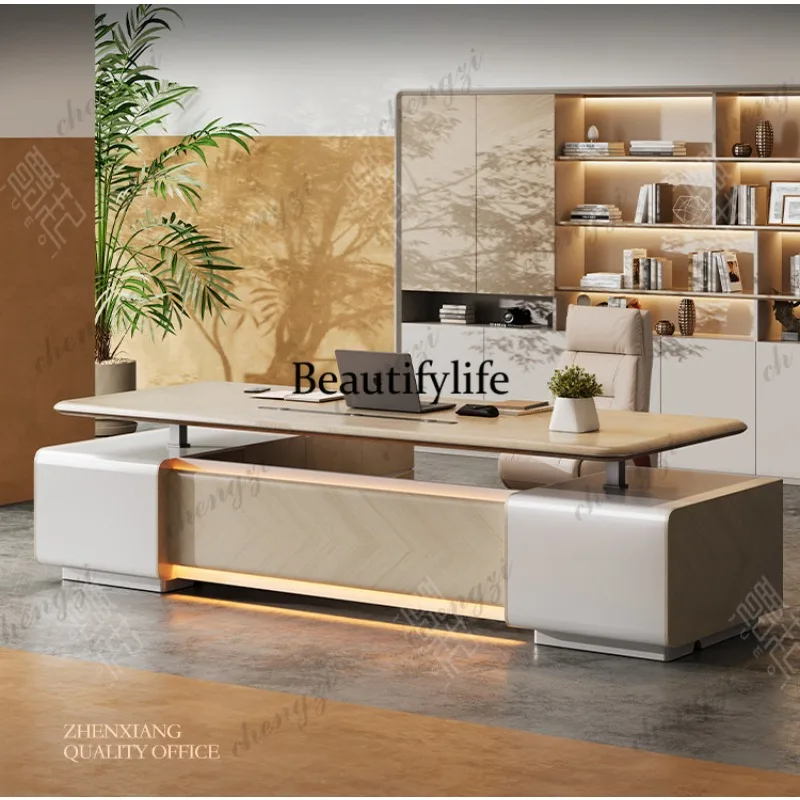 Boss table, desk, simple modern log style, president table, large desk, office manager, supervisor desk and chair combination