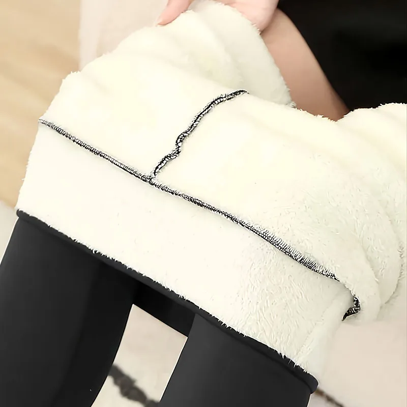 مرونة ضئيلة بلون الشتاء طماق الإناث المخملية رشاقته عالية الخصر الجوارب الدافئة امرأة عادية الصوف القرش الحرارية طماق #4