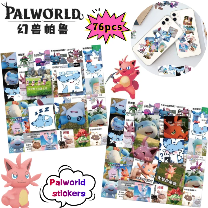 Palworld Chikipi Cryolinx Chillet Aufkleber mit hohem Farbwert, coole Tiermotive, Cartoon-Studentenhandbuch, wasserfeste Dekoration
