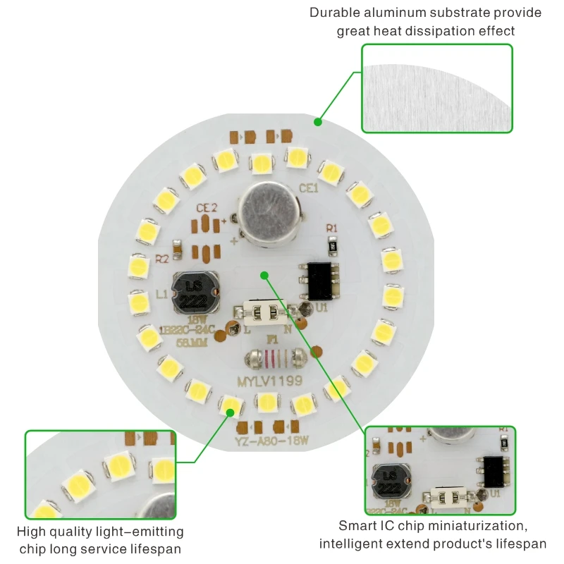 10 sztuk/partia Chip LED 5W 7W 9W 12W 15W 18W do żarówki 2835smd okrągłe koraliki światła AC 220V bez migotania żarówka chipy oświetlenie lampy