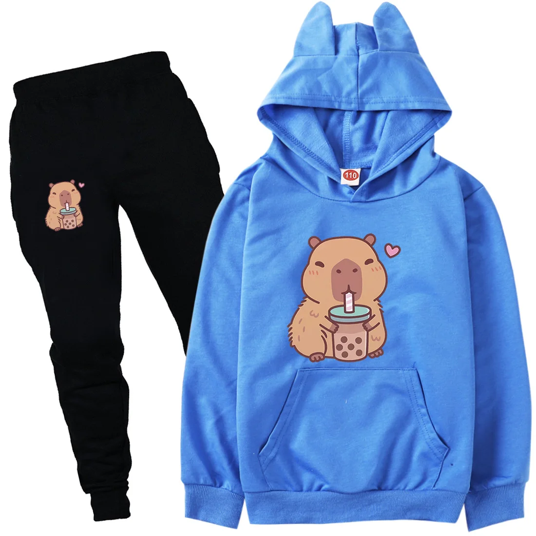

Одежда с капибарой, детская толстовка с капюшоном с героями мультфильмов, штаны с капюшоном, комплект из 2 предметов, модный спортивный костюм для девочек в уличном стиле, спортивный костюм для мальчиков, детские комплекты