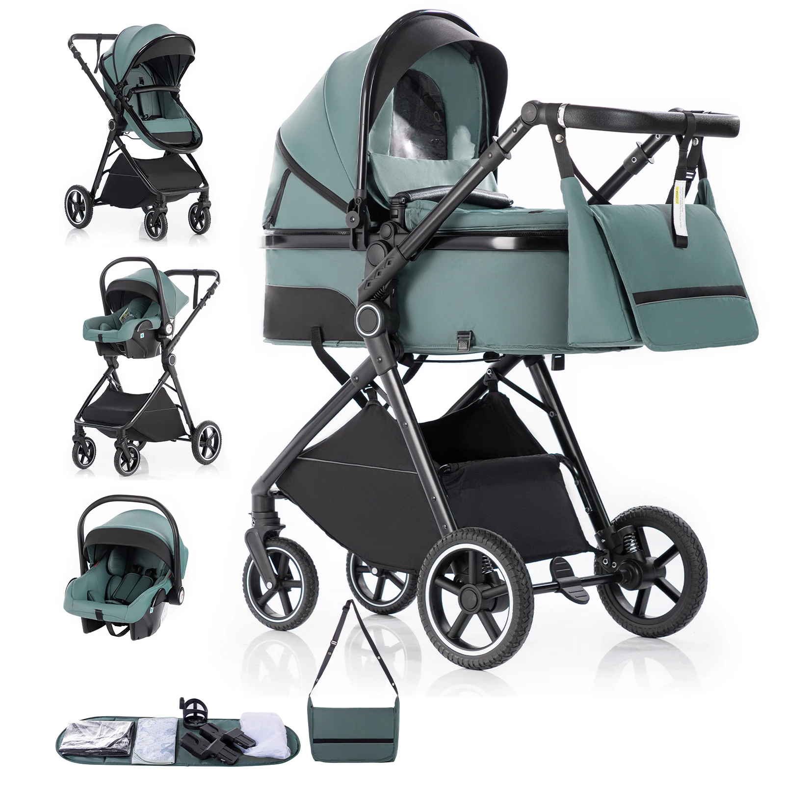 Kinderwagen 3-in-1 Gemakkelijk opvouwbare multifunctionele kinderwagen Reizen Draagbare kinderwagen Veiligheidszitje EU-standaard voor pasgeborenen