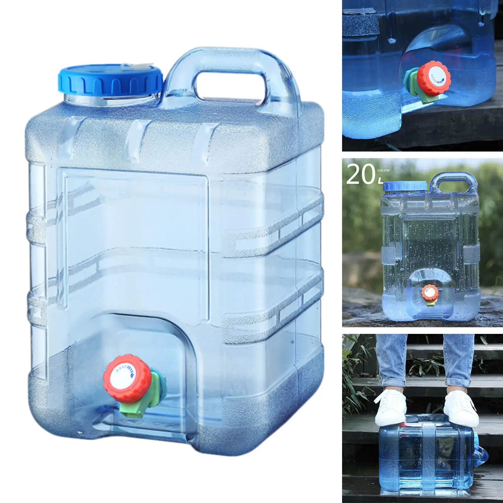 20L Outdoor Water Container Portable Driving Water Tank with Faucet for Camping Water Canister Home Drinking Bucket