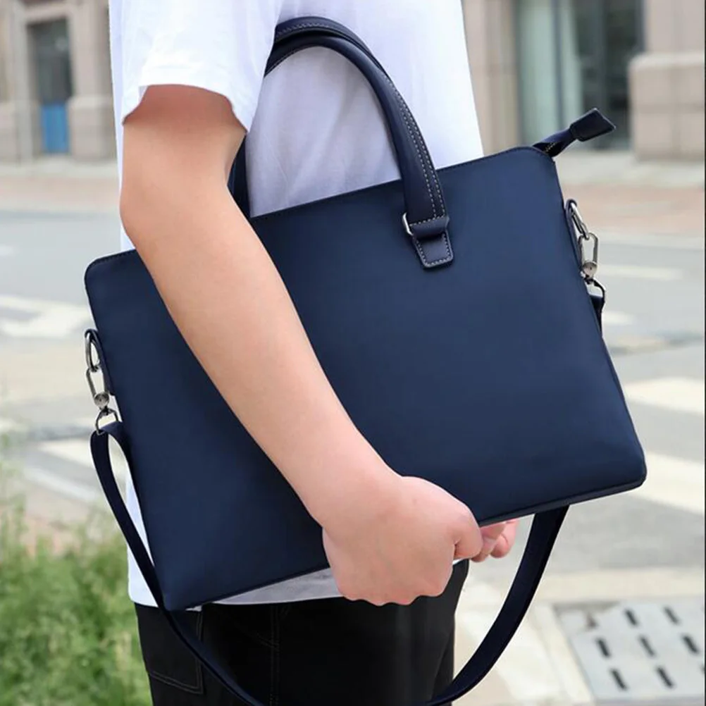 حقيبة عمل قماش أكسفورد أزرق مقاوم للماء ومقاوم للاهتراء، حقيبة ناعمة مريحة، حزام قابل للإزالة، سعة كبيرة للرجال #5