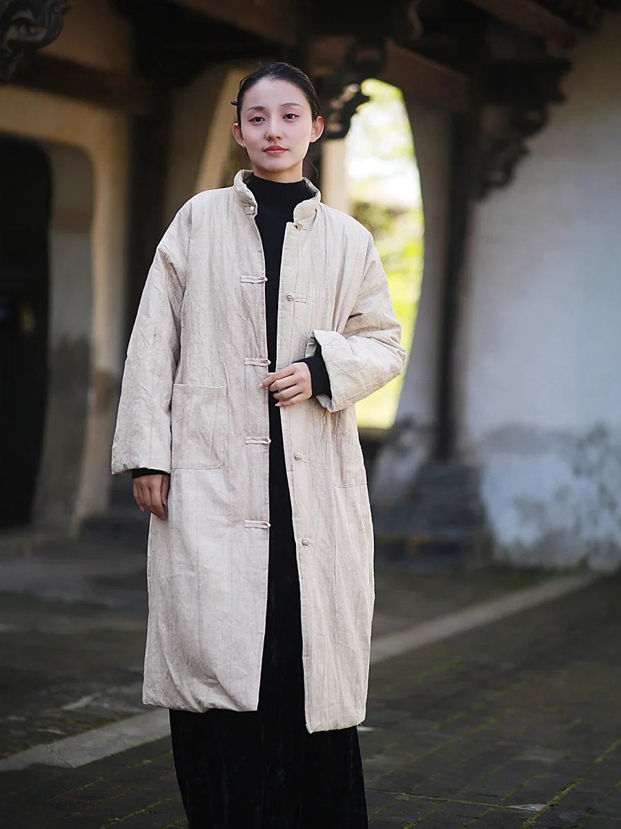 

TIYIHAILEY женская толстая верхняя одежда до колена с длинными рукавами и воротником-стойкой, куртка на одной пуговице, теплые пальто в китайском стиле