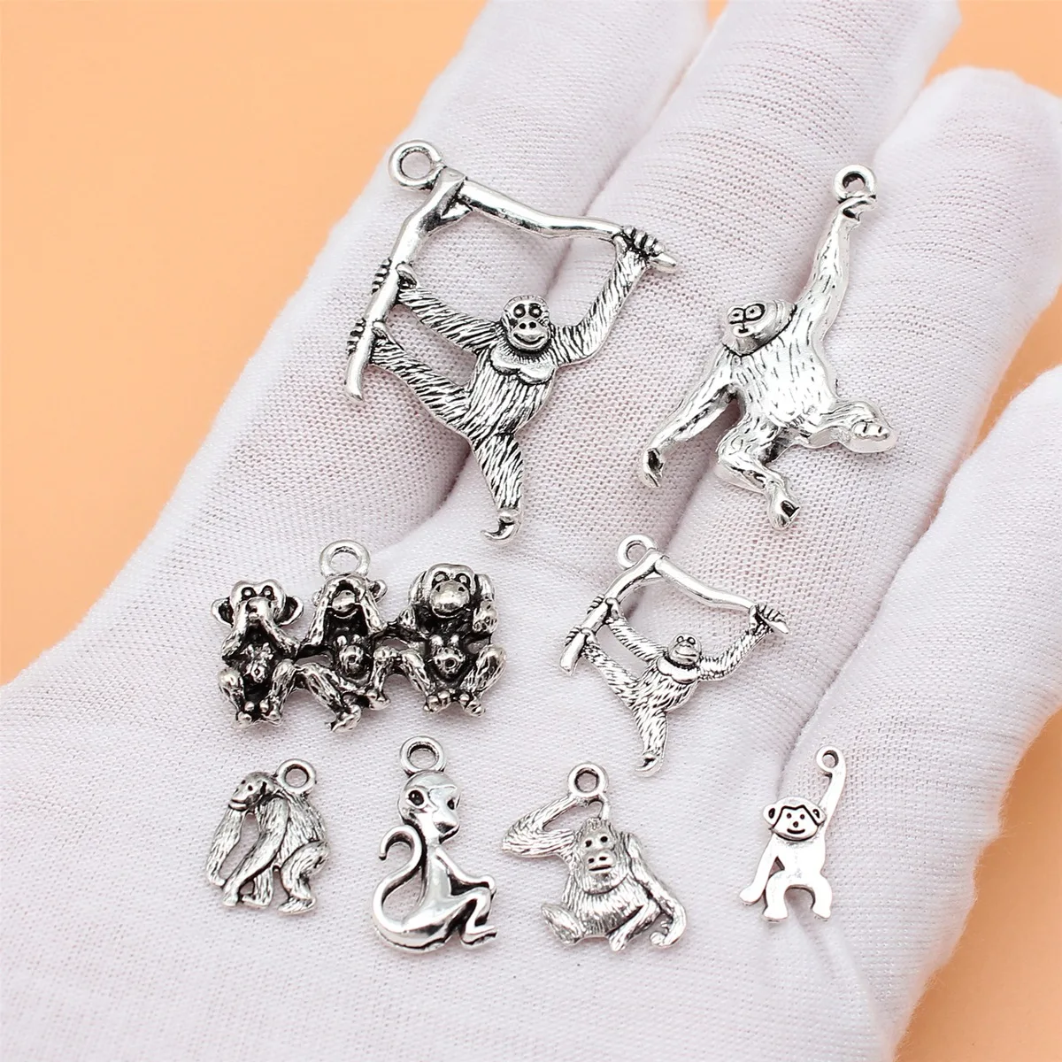 8pcs Antique Silver Color Monkey Charms Collection For DIY Jewelry Making, 8 Styles, 1 of Each