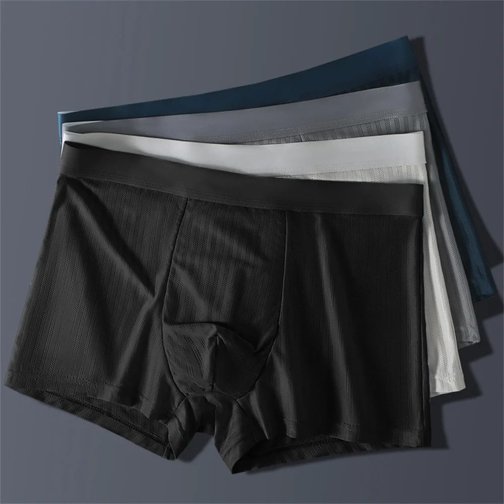 5 Pcs Men Boxer Shorts Ice Silk Underwear Man Underpants Panties Seamless Sexy Underwear Breathable U Convex Men's Briefs