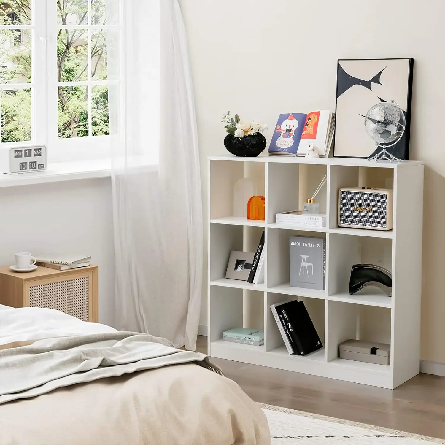 

Bookcase White Freestanding Open Bookshelf with Anti-Tipping Kit, Modern Floor Display Shelving, Wood Cube Storage Organizer