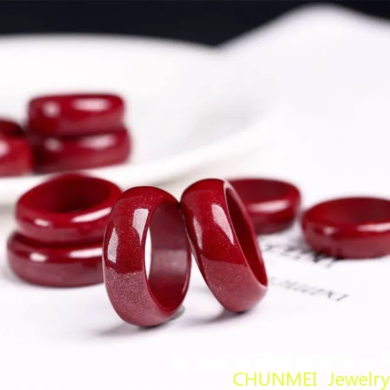 Natural Red Cinnabar 6-12 Size Ring Jade Round Hand Weaving Jewellery Fashion Man Woman Luck Amulet Exorcise Evil Spirits