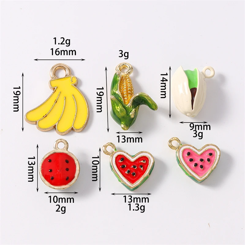 5 Stück Niedliche 3D Emaille Lebensmittel-Anhänger (Banane, Wassermelone, Mais) für Schmuckherstellung, Halsketten, Ohrringe, DIY-Bastelzubehör – Detail 1