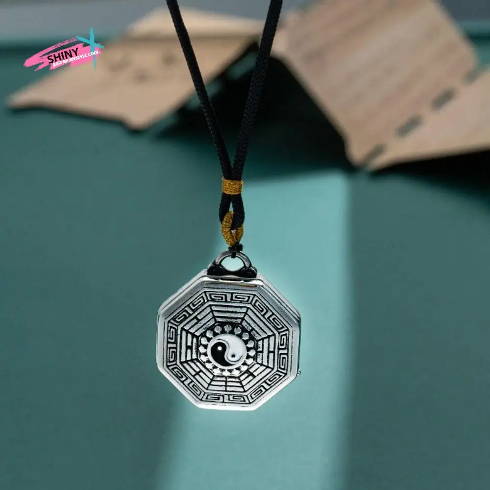 Yin Yang Tai Chi Gossip Necklace Two-sided Amulet Domineering Lion Pendant Retro Feng Shui Eight Diagrams Necklace Male Gift