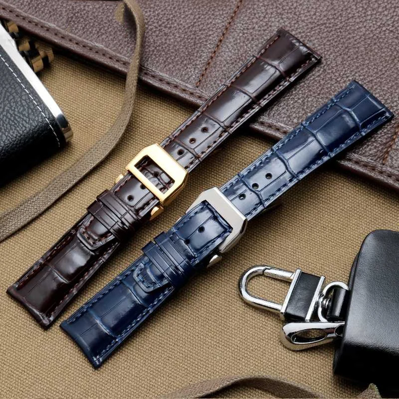 22mm Curved End Cowhide Strap for IWC Genuine Leather Watchband IW500705 IW371614 New Portugal 7 Bracele Black Blue Brown